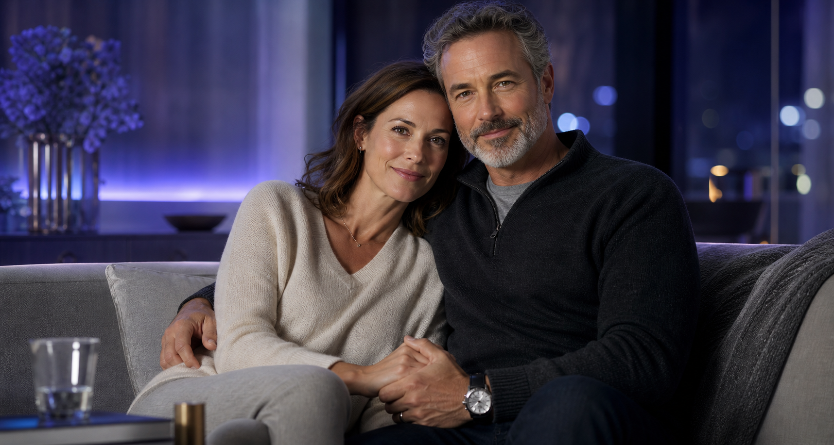 Adult couple sharing a calm moment in a modern home